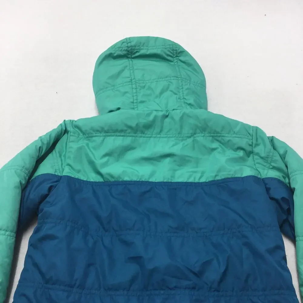 Patagonia Jacket Youth 10 Green Blue Hooded Fleece Lined Puffer Winter Insulated